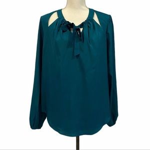 Nanette Lepore Tie Front cut out teal blouse sz Large